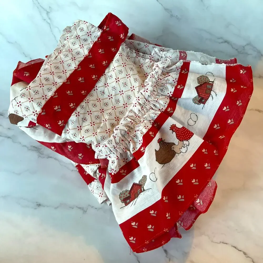 Vintage Chicken Hen Country Kitchen Swag Curtains 2 Panel Set Red White